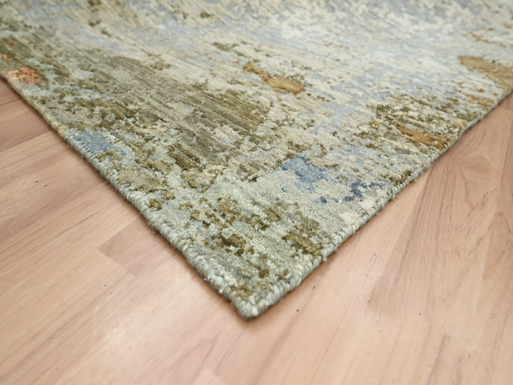 8'1" x 10'5" New Hand Knotted Green Wool Rectangle Oriental Rug - MOA10283132