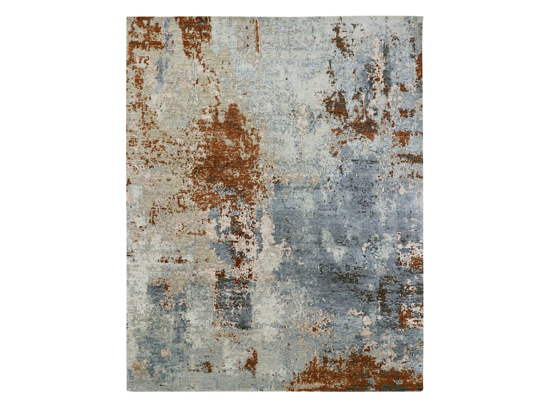 8'1" x 10'2" New Hand Knotted Grey Wool Rectangle Oriental Rug - MOA10283133