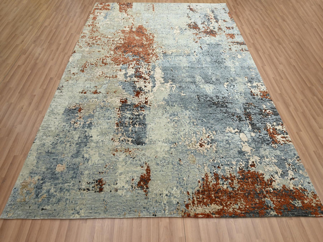 8'1" x 10'2" New Hand Knotted Grey Wool Rectangle Oriental Rug - MOA10283133