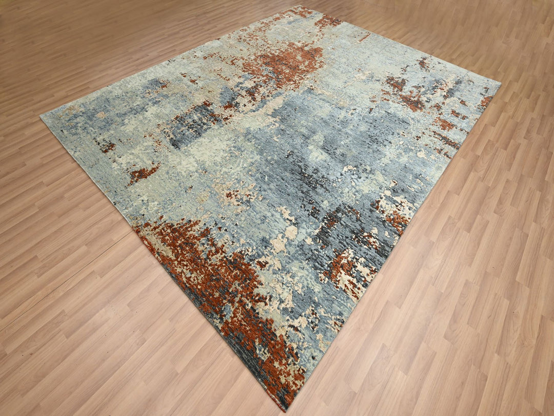 8'1" x 10'2" New Hand Knotted Grey Wool Rectangle Oriental Rug - MOA10283133
