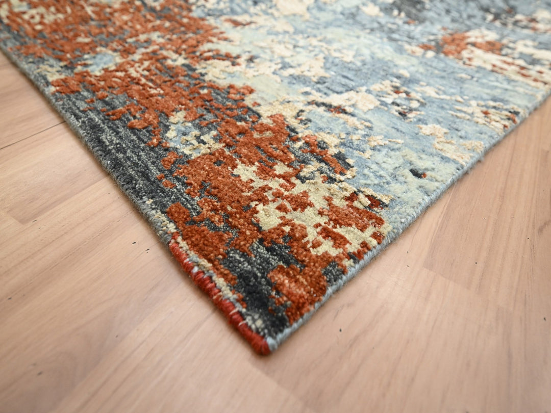 8'1" x 10'2" New Hand Knotted Grey Wool Rectangle Oriental Rug - MOA10283133