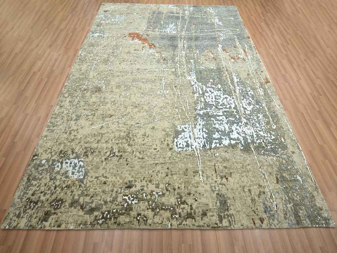 7'10" x 10'2" New Hand Knotted Beige Wool Rectangle Oriental Rug - MOA10283134