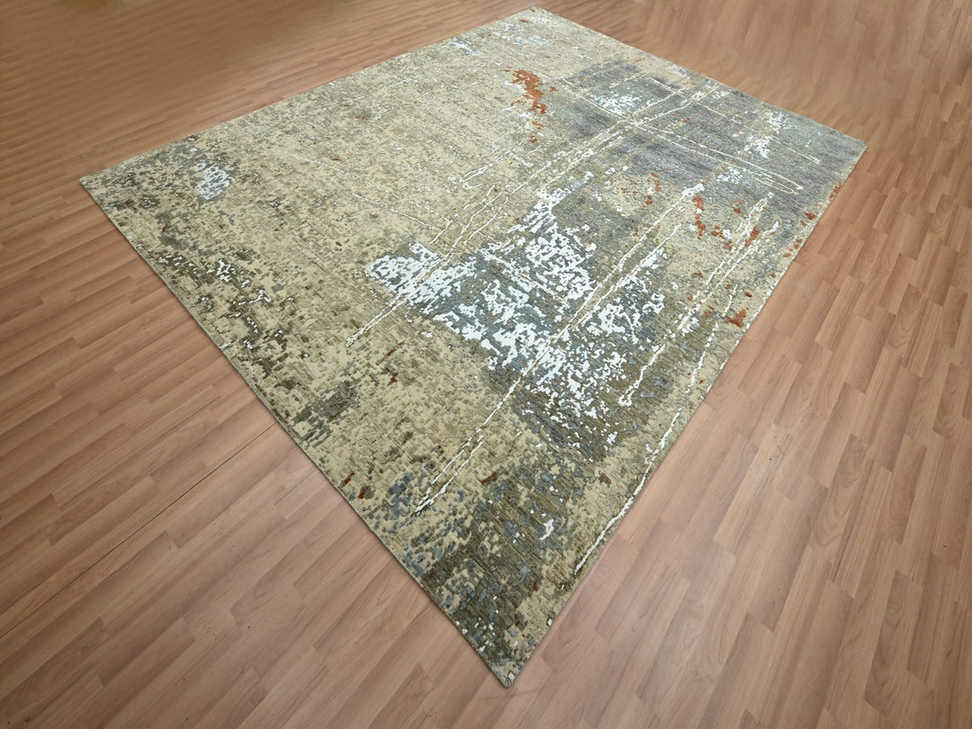 7'10" x 10'2" New Hand Knotted Beige Wool Rectangle Oriental Rug - MOA10283134