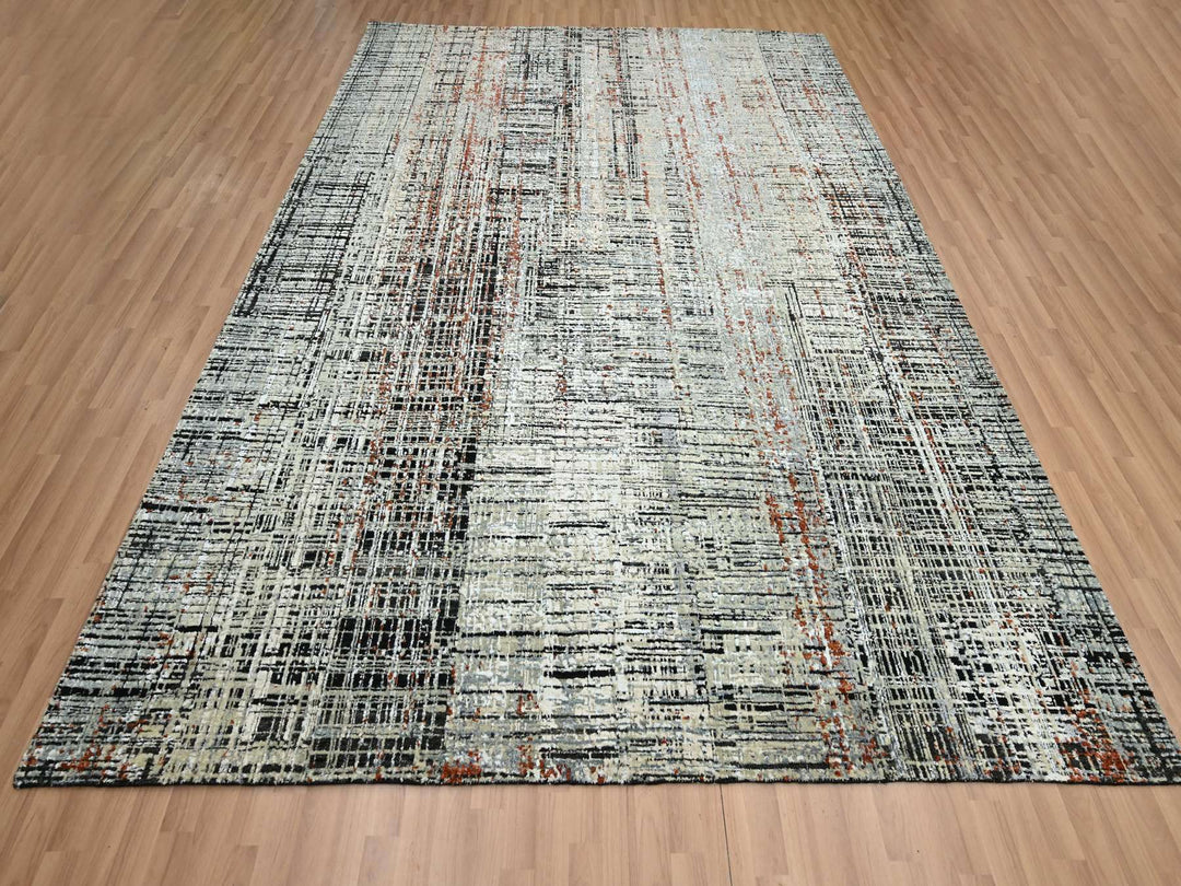 8'0" x 10'3" New Hand Knotted Black Wool Rectangle Oriental Rug - MOA10283135