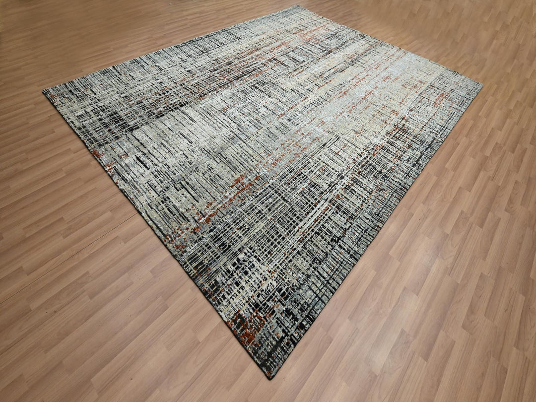 8'0" x 10'3" New Hand Knotted Black Wool Rectangle Oriental Rug - MOA10283135