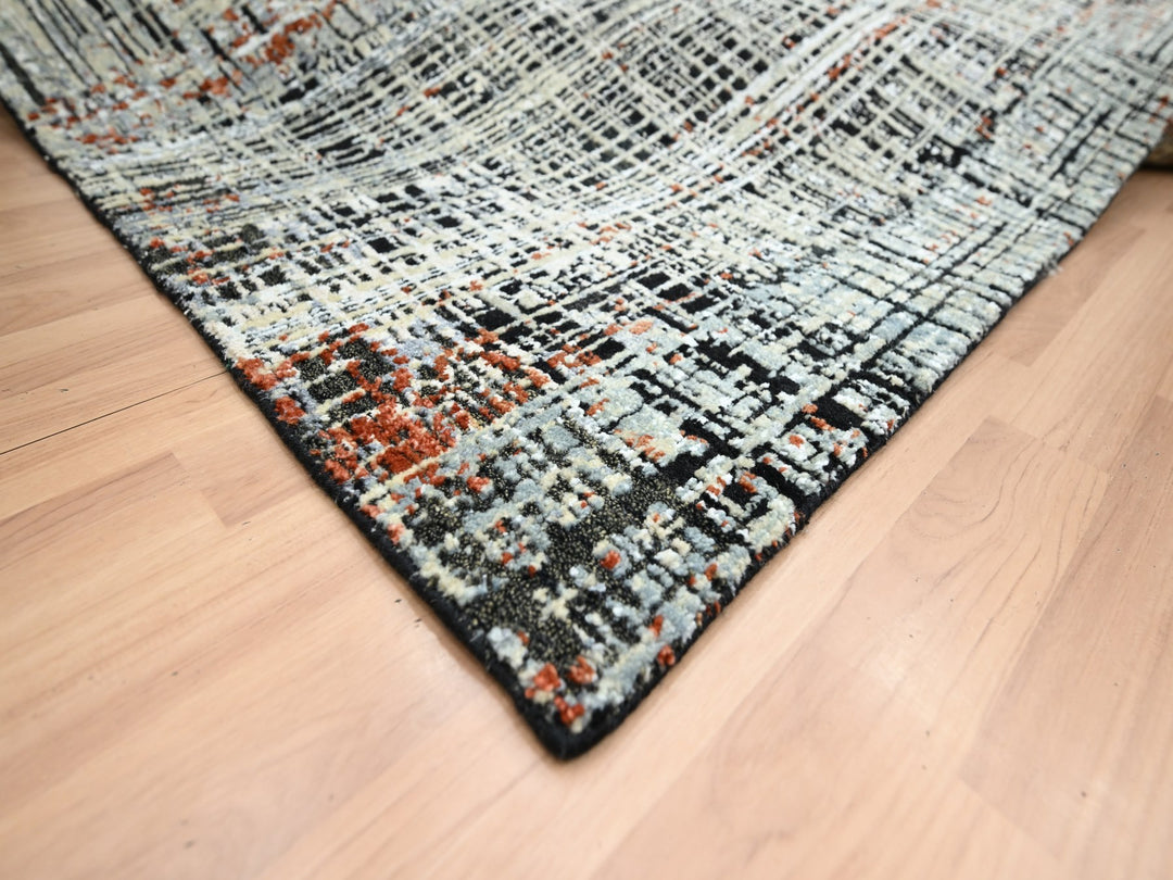 8'0" x 10'3" New Hand Knotted Black Wool Rectangle Oriental Rug - MOA10283135