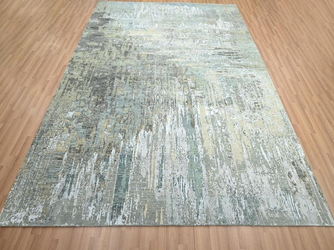 8'1" x 10'0" New Hand Knotted Grey Wool Rectangle Oriental Rug - MOA10283137