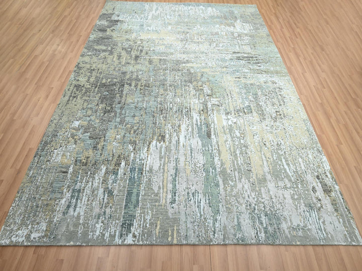 8'1" x 10'0" New Hand Knotted Grey Wool Rectangle Oriental Rug - MOA10283137