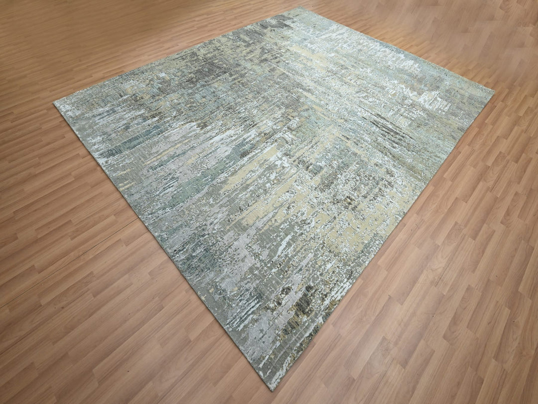 8'1" x 10'0" New Hand Knotted Grey Wool Rectangle Oriental Rug - MOA10283137