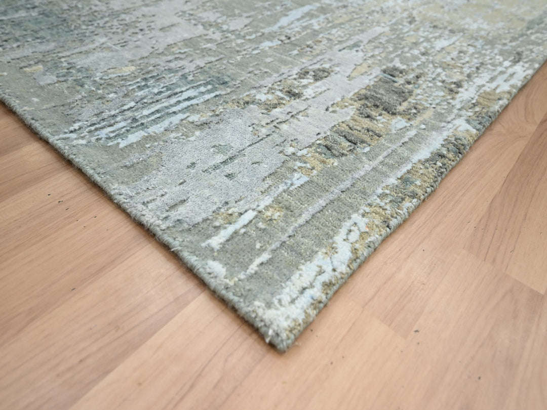 8'1" x 10'0" New Hand Knotted Grey Wool Rectangle Oriental Rug - MOA10283137