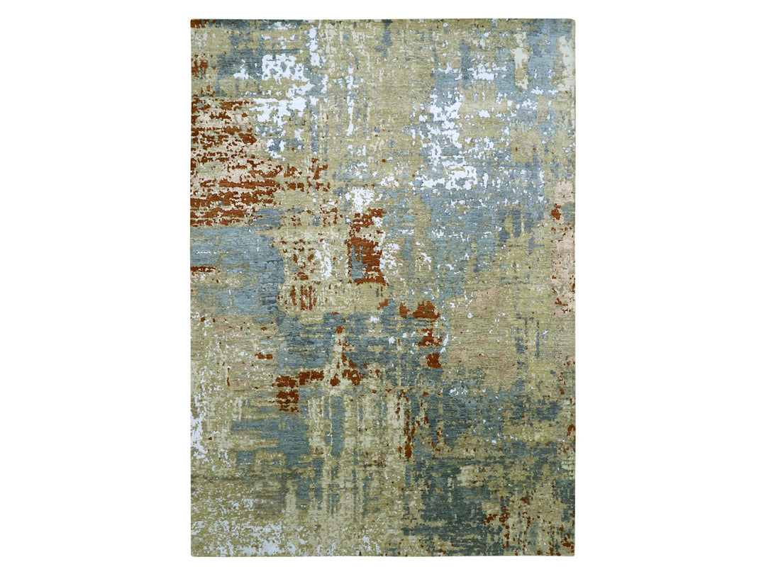 9'0" x 12'8" New Hand Knotted Blue Wool Rectangle Oriental Rug - MOA10283141