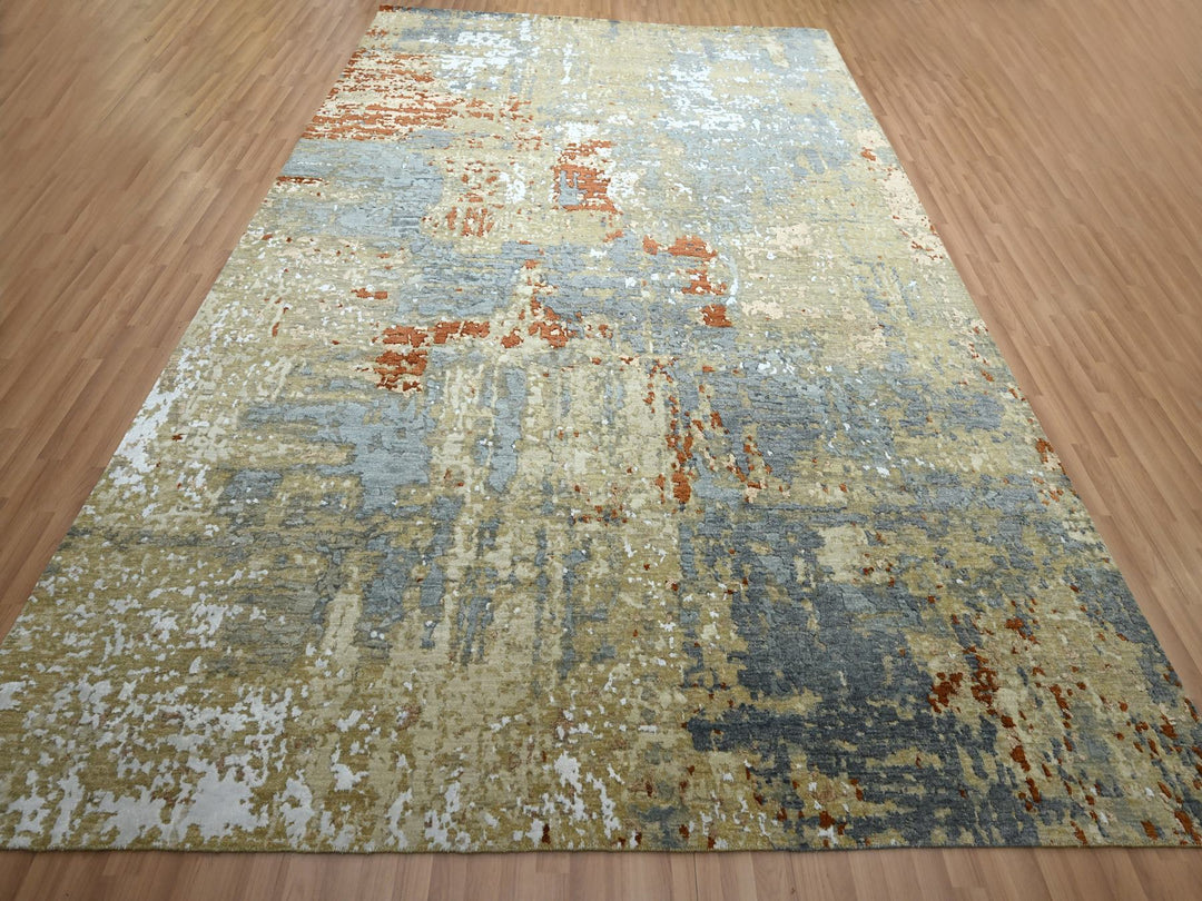 9'0" x 12'8" New Hand Knotted Blue Wool Rectangle Oriental Rug - MOA10283141