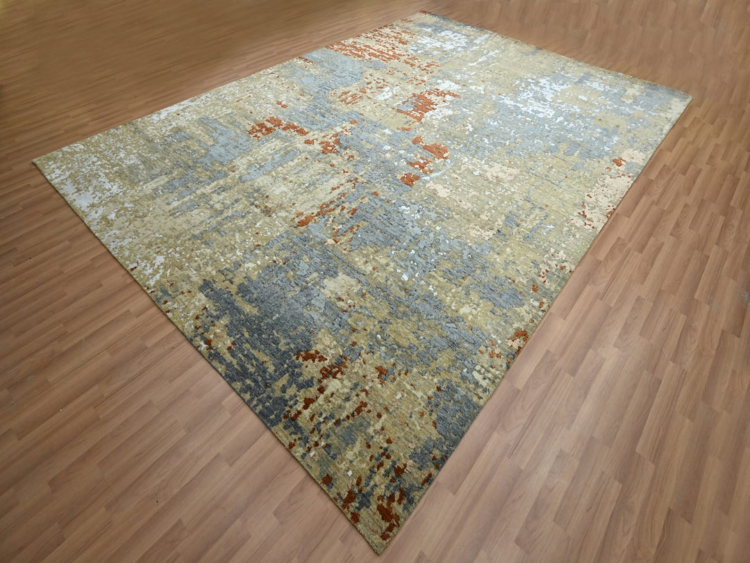 9'0" x 12'8" New Hand Knotted Blue Wool Rectangle Oriental Rug - MOA10283141