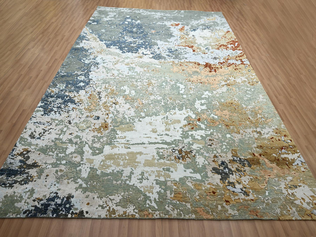 8'11" x 12'0" New Hand Knotted Grey Wool Rectangle Oriental Rug - MOA10283142