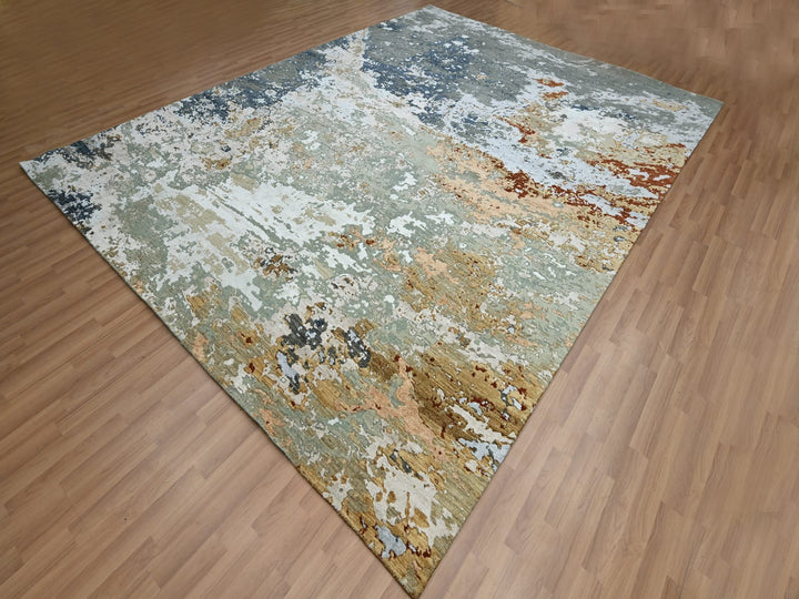 8'11" x 12'0" New Hand Knotted Grey Wool Rectangle Oriental Rug - MOA10283142
