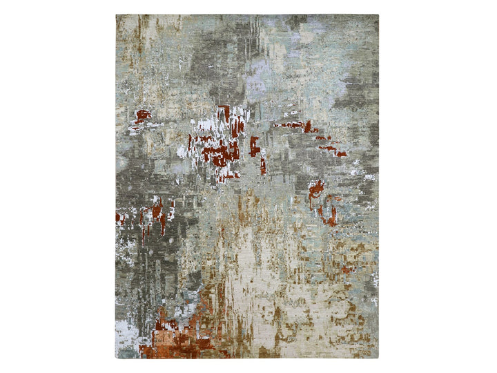 9'0" x 11'9" New Hand Knotted Grey Wool Rectangle Oriental Rug - MOA10283143