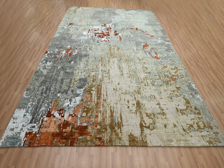 9'0" x 11'9" New Hand Knotted Grey Wool Rectangle Oriental Rug - MOA10283143