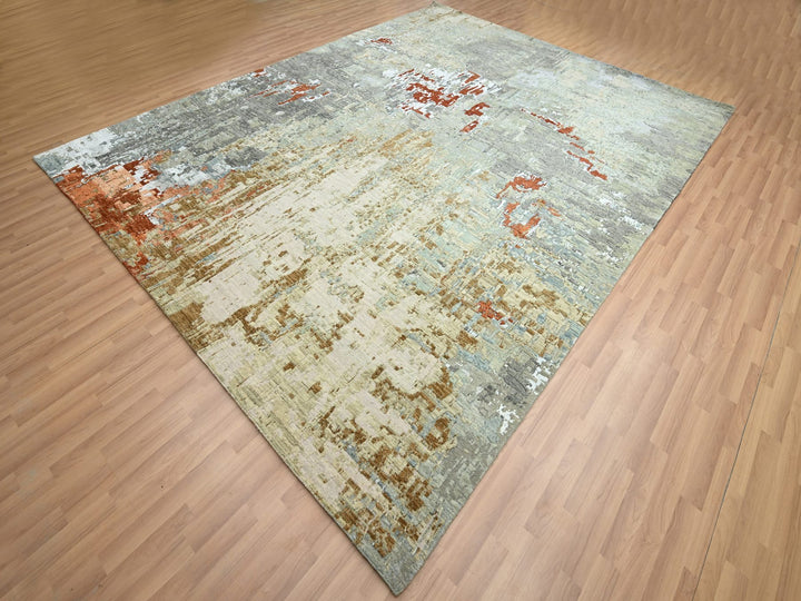 9'0" x 11'9" New Hand Knotted Grey Wool Rectangle Oriental Rug - MOA10283143