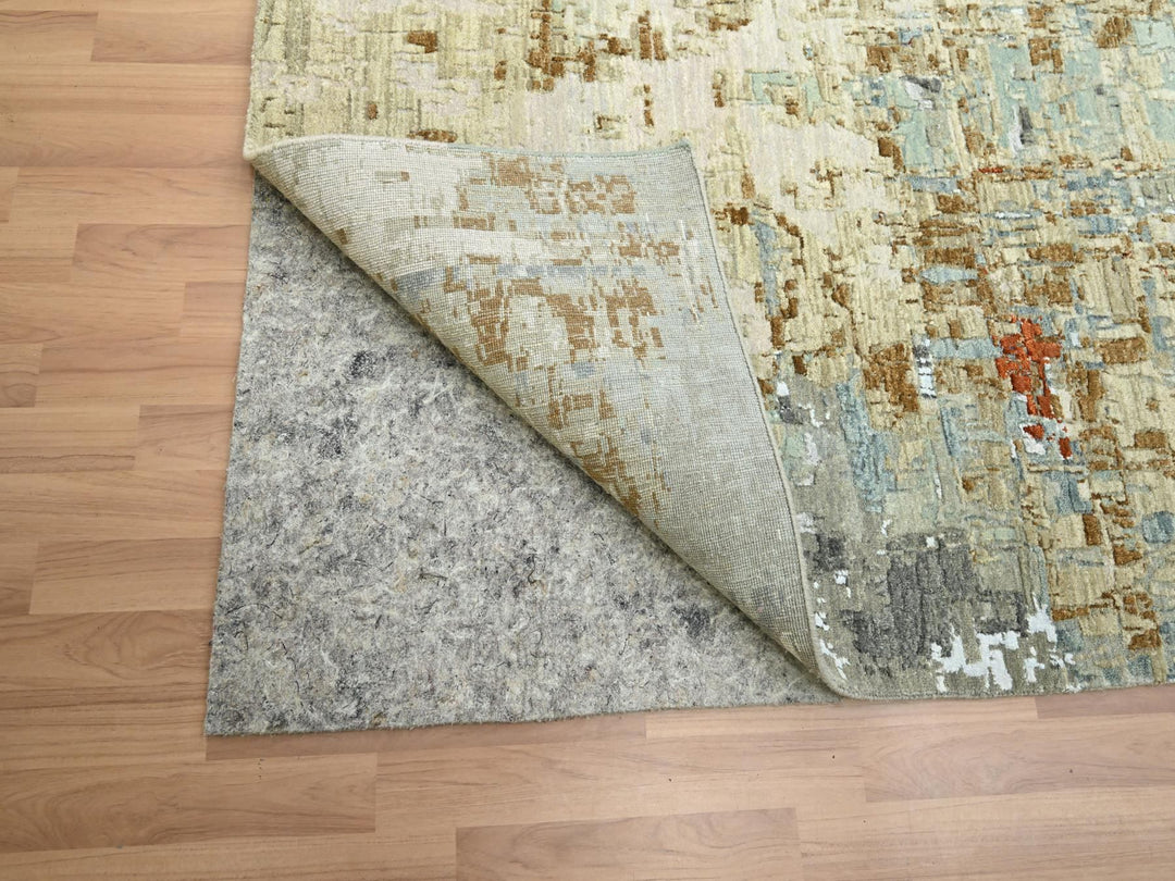 9'0" x 11'9" New Hand Knotted Grey Wool Rectangle Oriental Rug - MOA10283143
