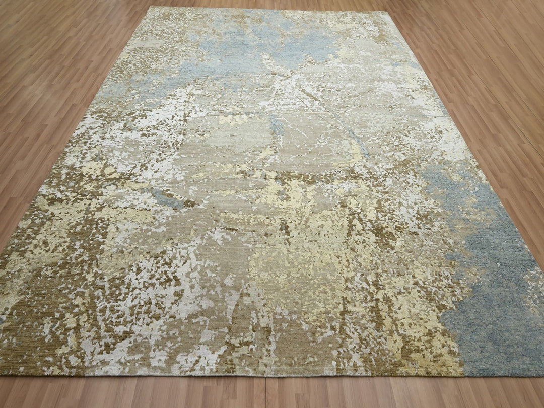 9'0" x 11'10" New Hand Knotted Brown Wool Rectangle Oriental Rug - MOA10283144