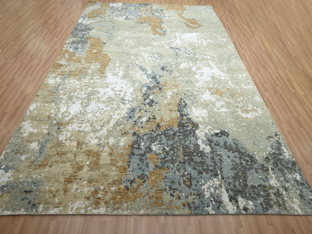 9'0" x 12'1" New Hand Knotted Brown Wool Rectangle Oriental Rug - MOA10283145