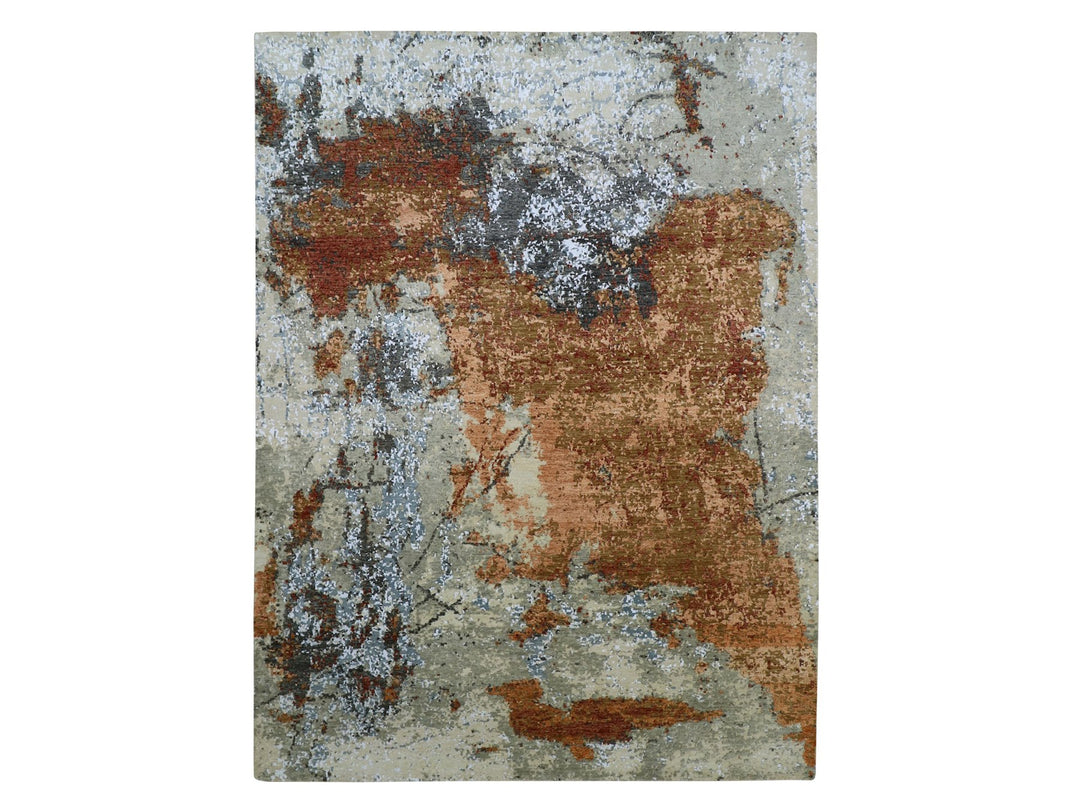 9'0" x 12'2" New Hand Knotted Orange Wool Rectangle Oriental Rug - MOA10283146