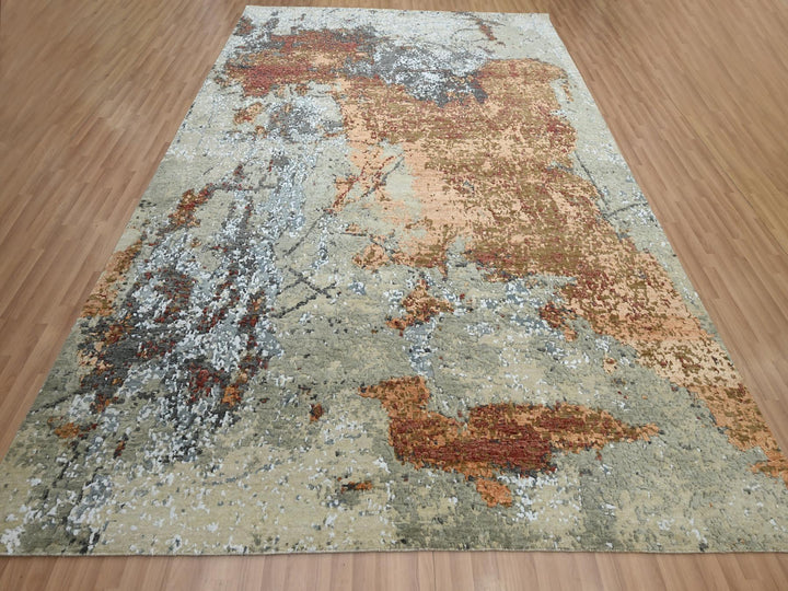 9'0" x 12'2" New Hand Knotted Orange Wool Rectangle Oriental Rug - MOA10283146