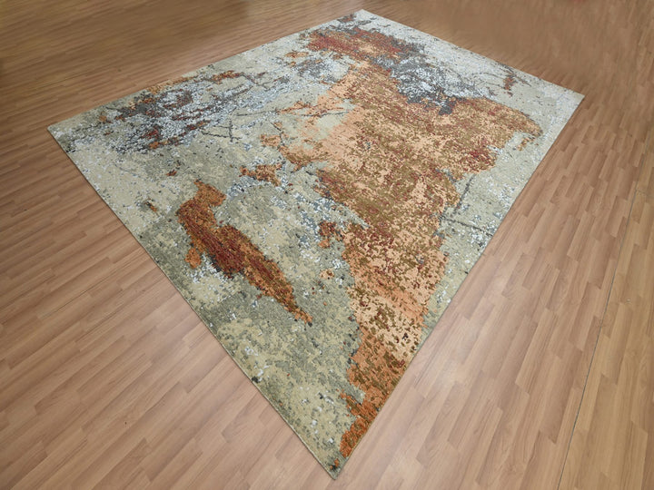 9'0" x 12'2" New Hand Knotted Orange Wool Rectangle Oriental Rug - MOA10283146