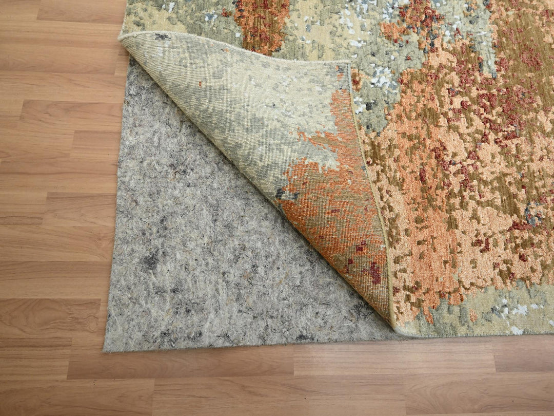 9'0" x 12'2" New Hand Knotted Orange Wool Rectangle Oriental Rug - MOA10283146
