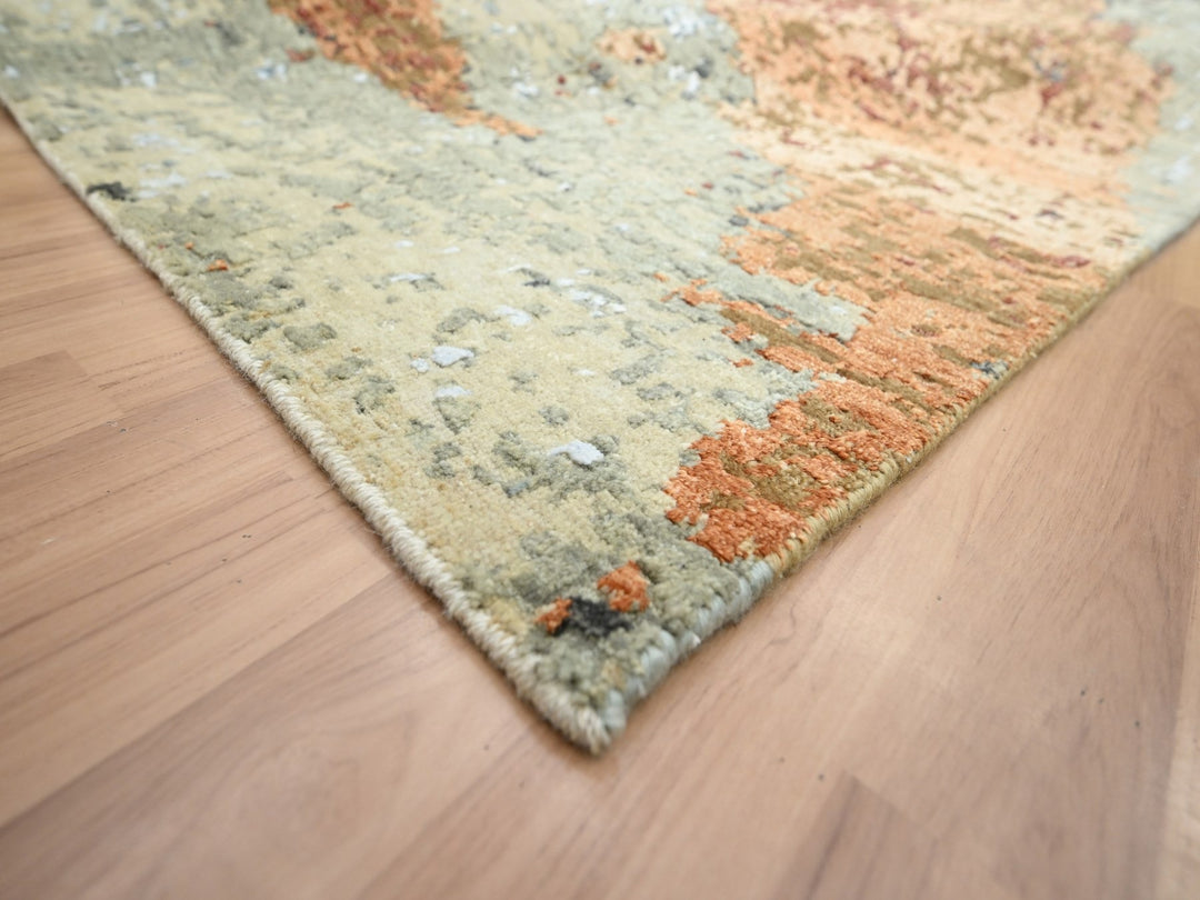 9'0" x 12'2" New Hand Knotted Orange Wool Rectangle Oriental Rug - MOA10283146