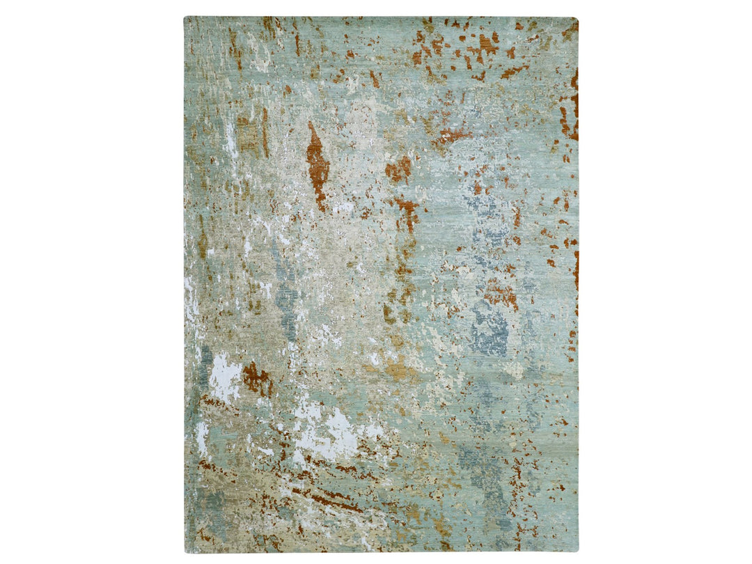 9'0" x 12'3" New Hand Knotted Green Wool Rectangle Oriental Rug - MOA10283148