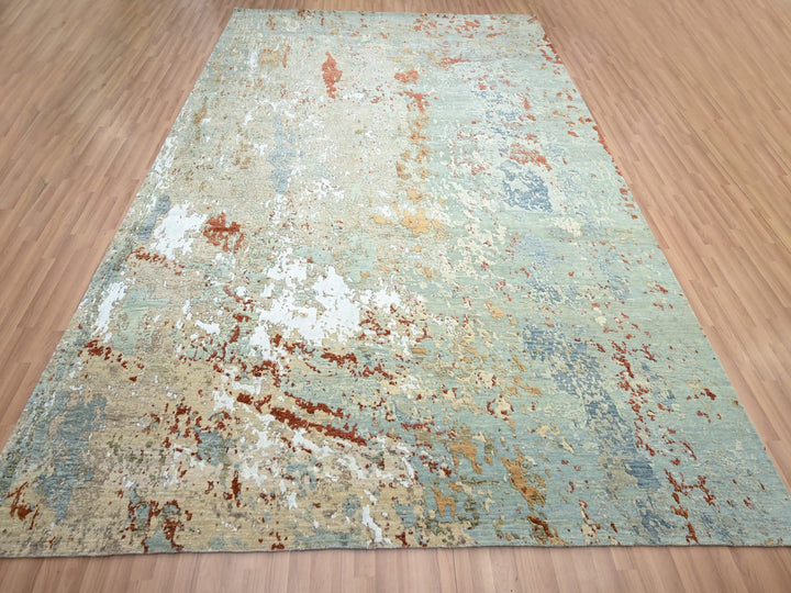 9'0" x 12'3" New Hand Knotted Green Wool Rectangle Oriental Rug - MOA10283148
