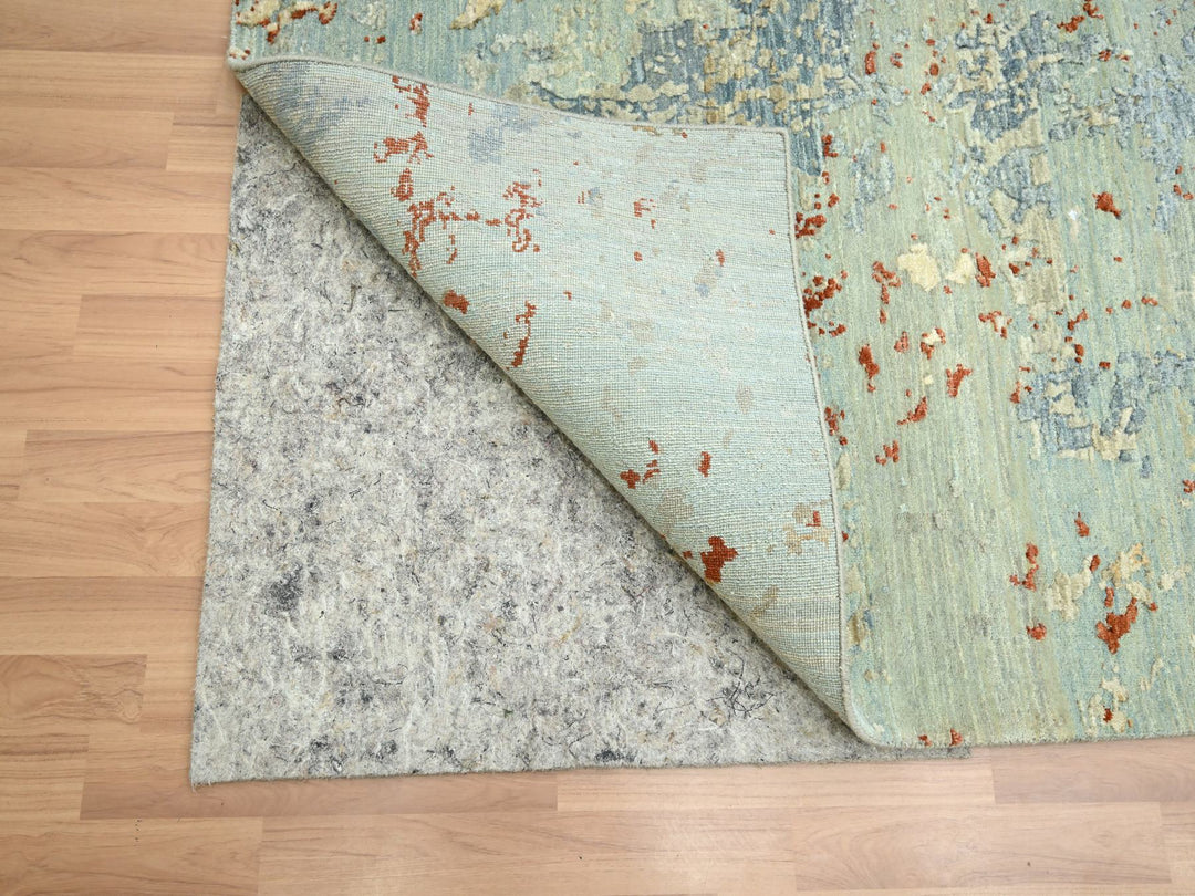 9'0" x 12'3" New Hand Knotted Green Wool Rectangle Oriental Rug - MOA10283148