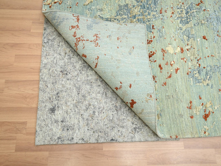 9'0" x 12'3" New Hand Knotted Green Wool Rectangle Oriental Rug - MOA10283148