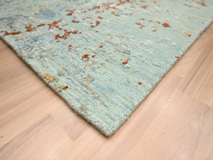 9'0" x 12'3" New Hand Knotted Green Wool Rectangle Oriental Rug - MOA10283148