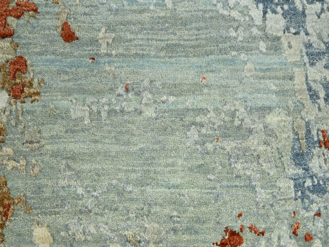 9'0" x 12'3" New Hand Knotted Green Wool Rectangle Oriental Rug - MOA10283148