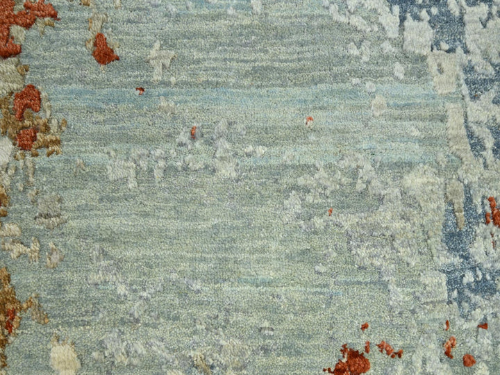 9'0" x 12'3" New Hand Knotted Green Wool Rectangle Oriental Rug - MOA10283148