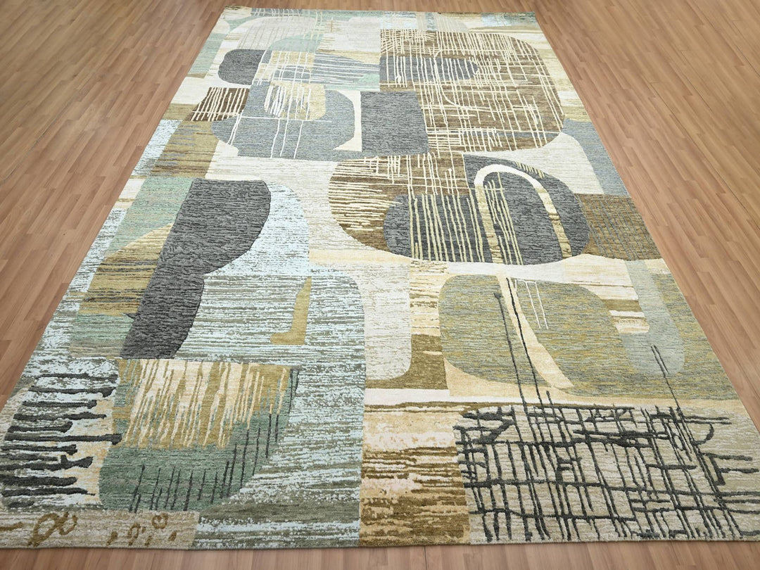 8'11" x 11'9" New Hand Knotted Brown Wool Rectangle Oriental Rug - MOA10283149