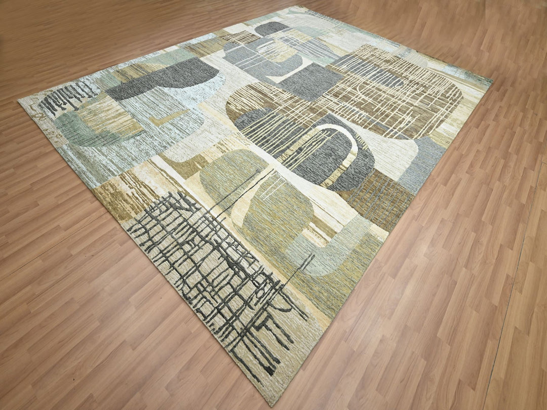 8'11" x 11'9" New Hand Knotted Brown Wool Rectangle Oriental Rug - MOA10283149