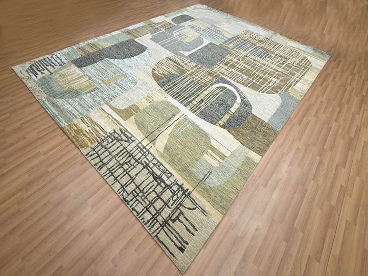 8'11" x 11'9" New Hand Knotted Brown Wool Rectangle Oriental Rug - MOA10283149