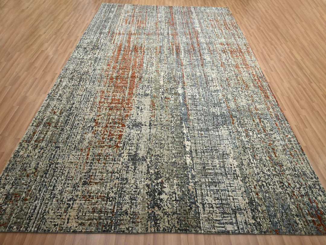 9'0" x 12'3" New Hand Knotted Beige Wool Rectangle Oriental Rug - MOA10283150