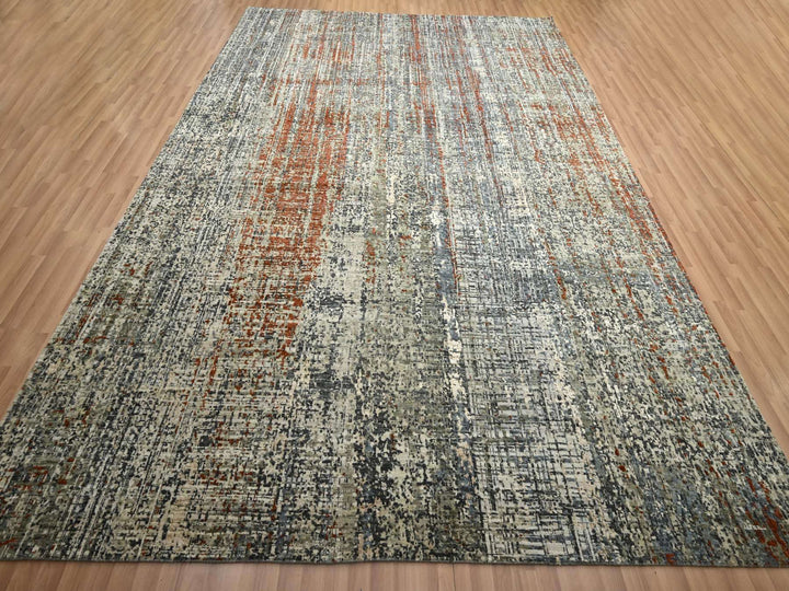 9'0" x 12'3" New Hand Knotted Beige Wool Rectangle Oriental Rug - MOA10283150