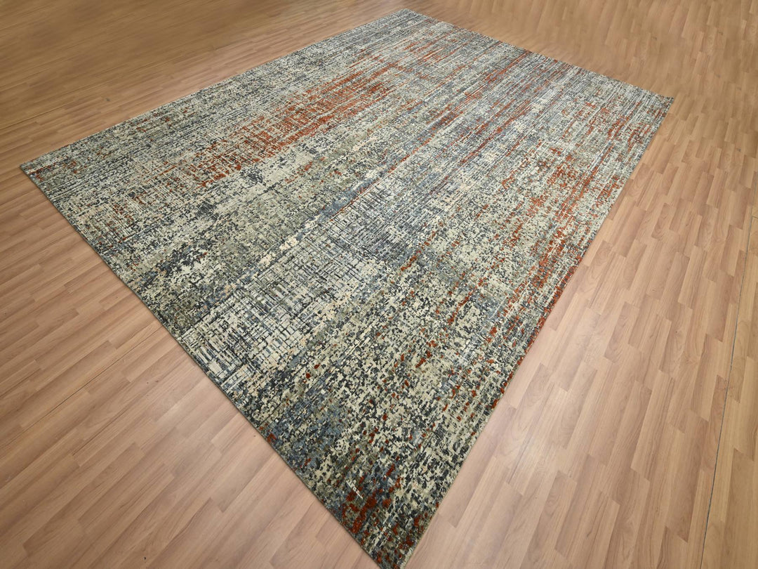 9'0" x 12'3" New Hand Knotted Beige Wool Rectangle Oriental Rug - MOA10283150