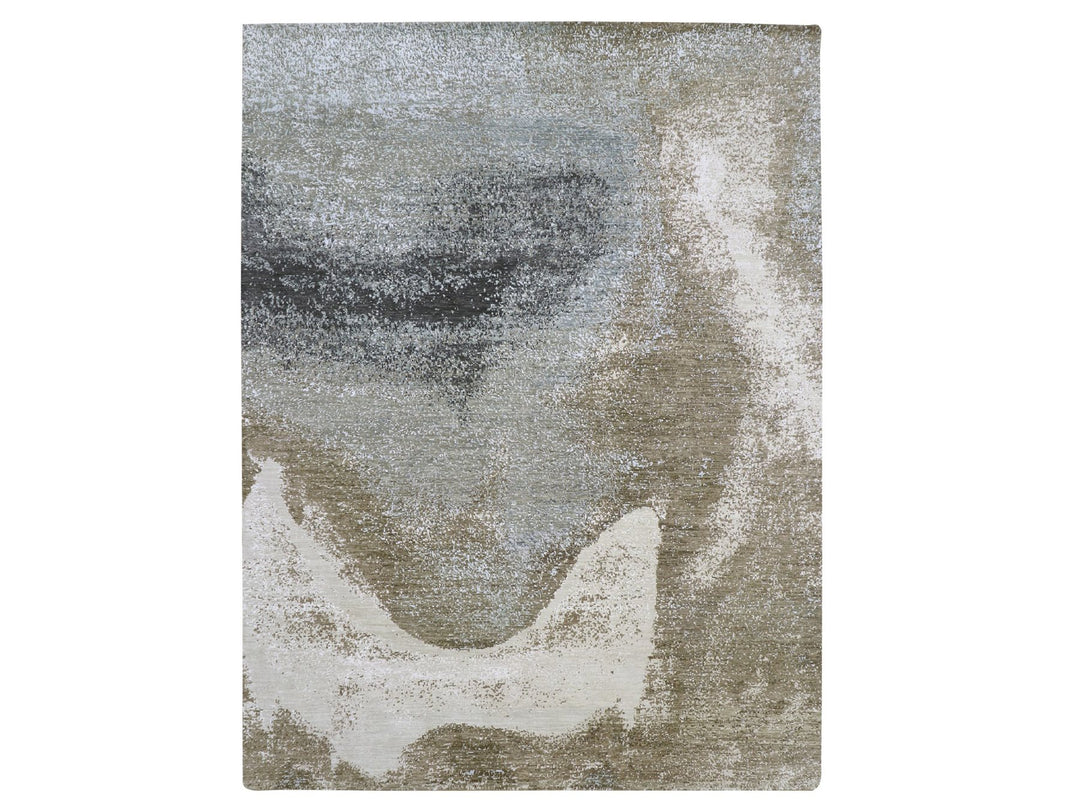 9'0" x 12'0" New Hand Knotted Grey Wool Rectangle Oriental Rug - MOA10283151