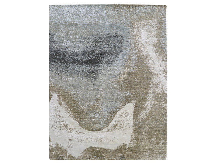 9'0" x 12'0" New Hand Knotted Grey Wool Rectangle Oriental Rug - MOA10283151