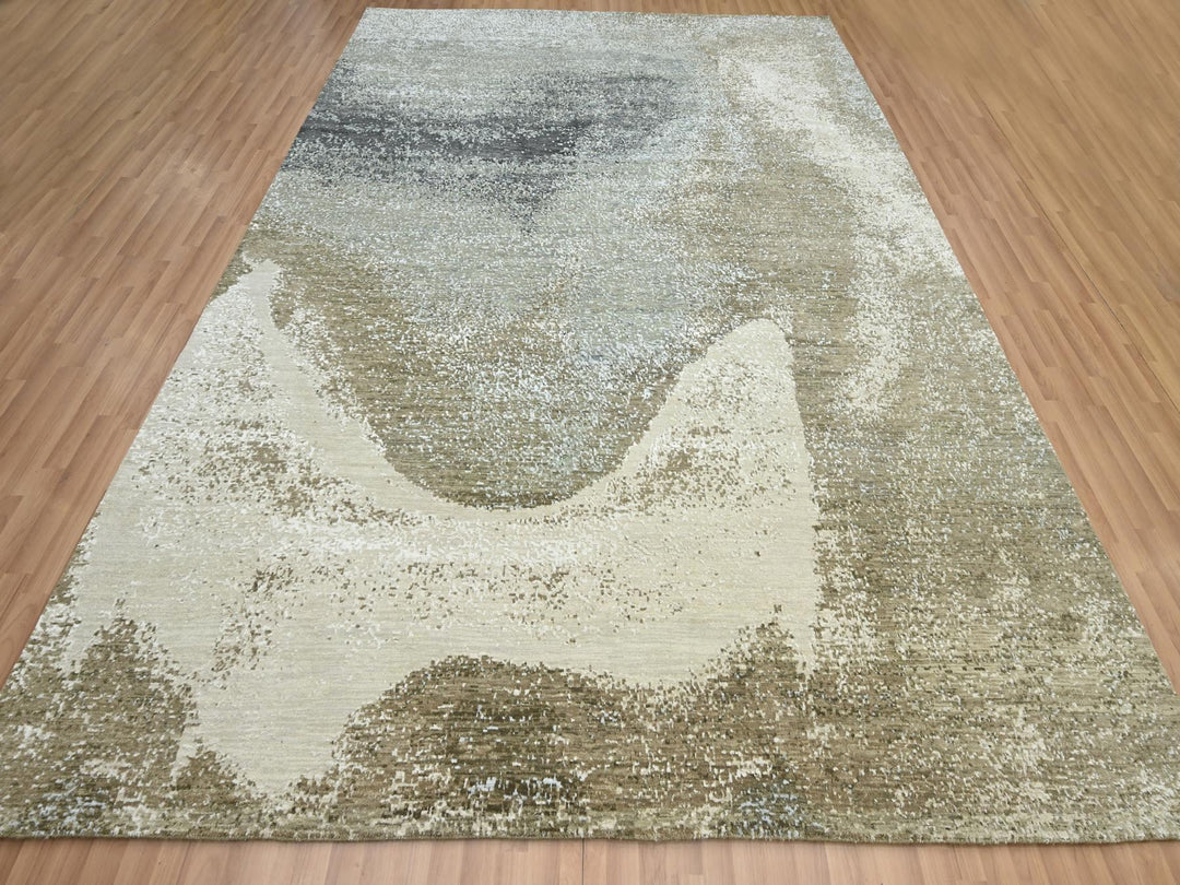 9'0" x 12'0" New Hand Knotted Grey Wool Rectangle Oriental Rug - MOA10283151