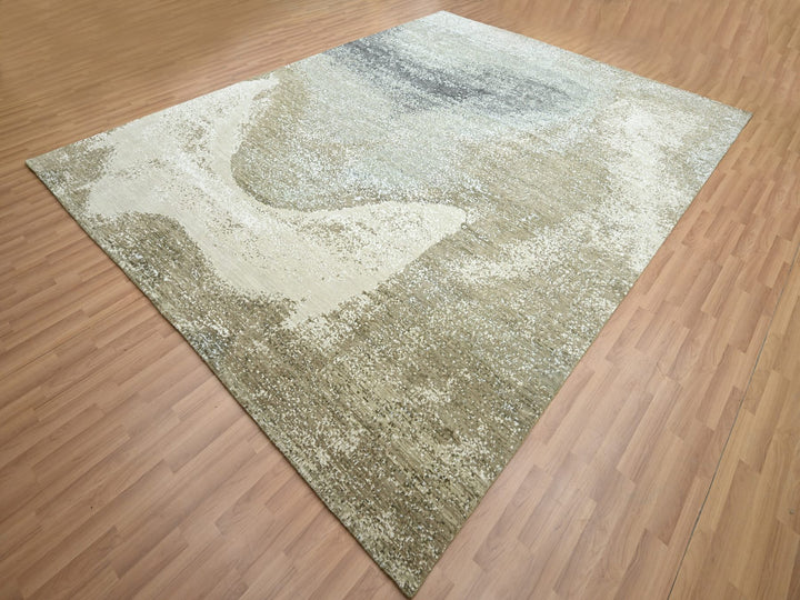 9'0" x 12'0" New Hand Knotted Grey Wool Rectangle Oriental Rug - MOA10283151