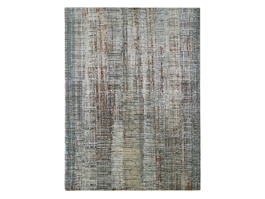 9'0" x 12'3" New Hand Knotted Grey Wool Rectangle Oriental Rug - MOA10283152