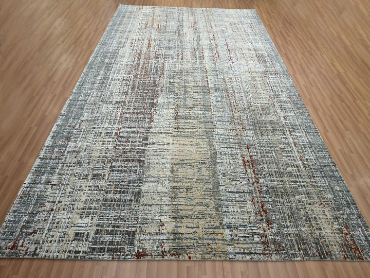 9'0" x 12'3" New Hand Knotted Grey Wool Rectangle Oriental Rug - MOA10283152
