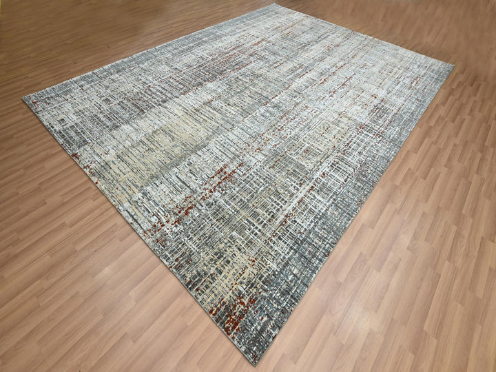 9'0" x 12'3" New Hand Knotted Grey Wool Rectangle Oriental Rug - MOA10283152